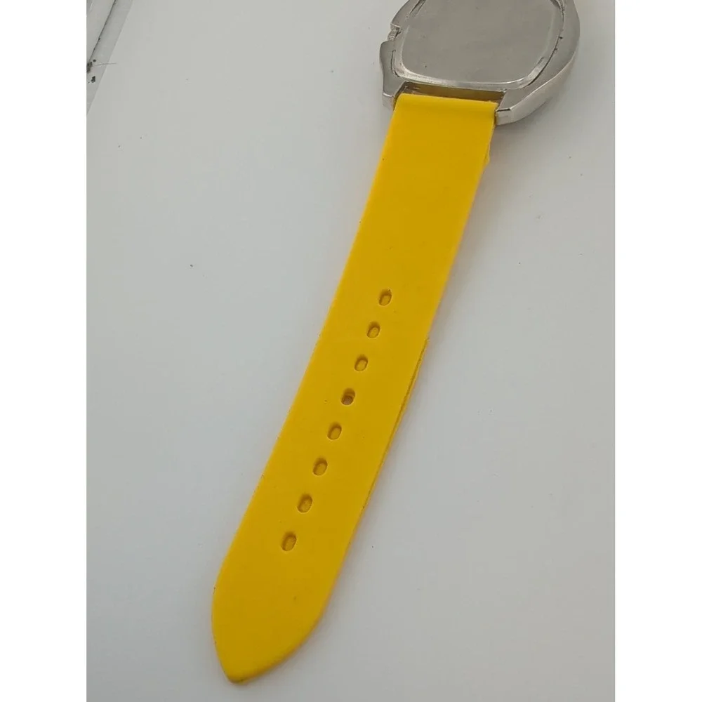 Geneva Women's Watch 39mm Silver Case Rhinestone Bezel Yellow Band- New Battery